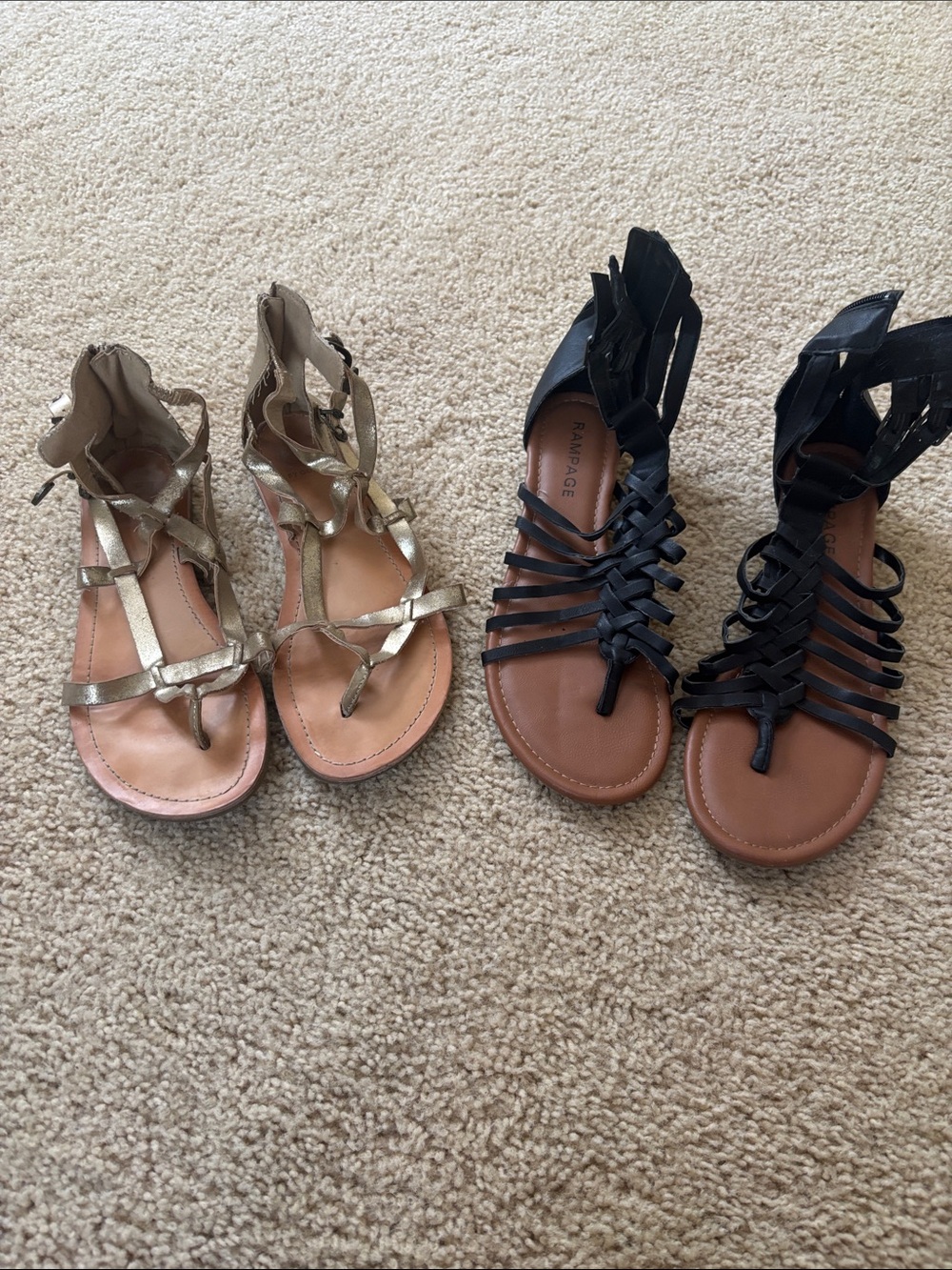 Rampage Black and Gold Strappy Gladiator Sandals